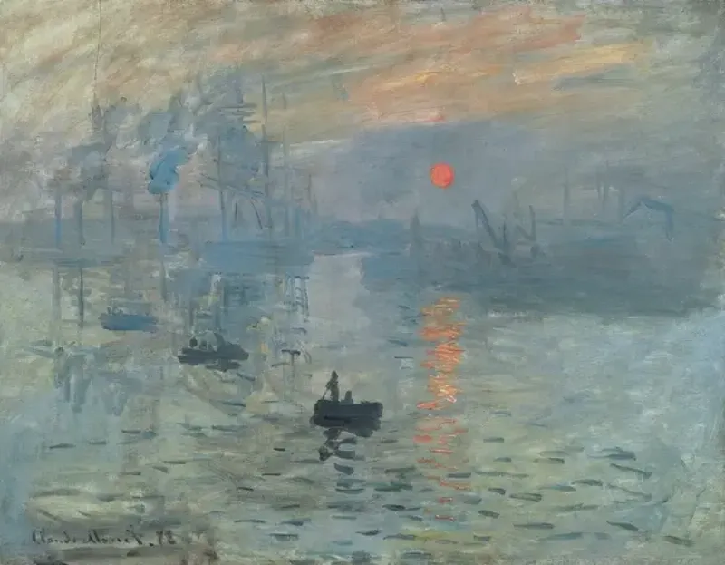 Impression soleil levant de Claude Monet, l’oeuvre fondatrice de l’impressionnisme, capturant l’aube sur le port du Havre.